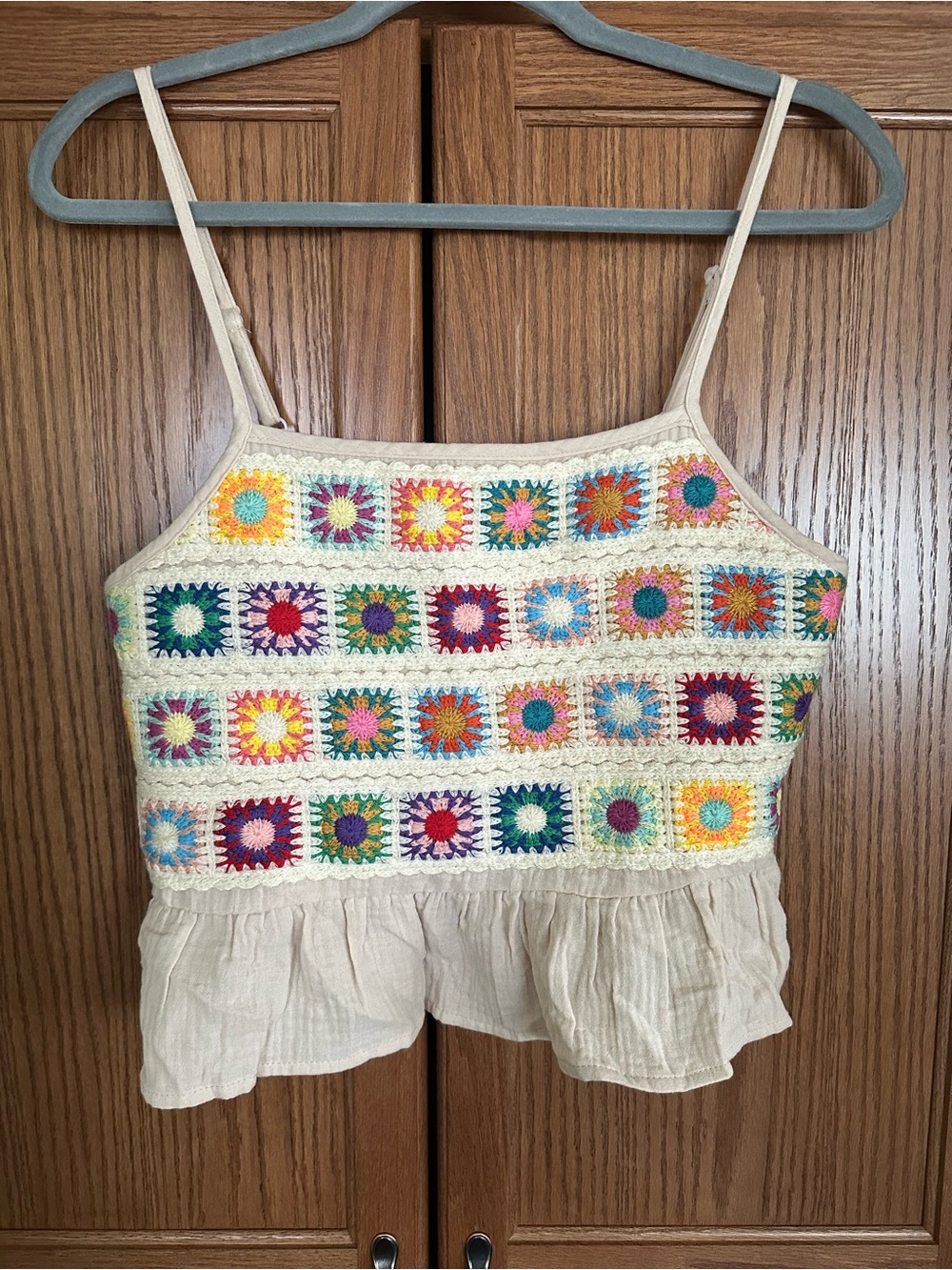SHEIN Granny Knit Square Flutter Tank Top